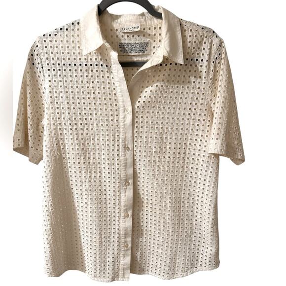 Each x Other Paris Ivory Cream Eyelet Cutout Button Front Top Short Sleeve, M - Picture 1 of 6